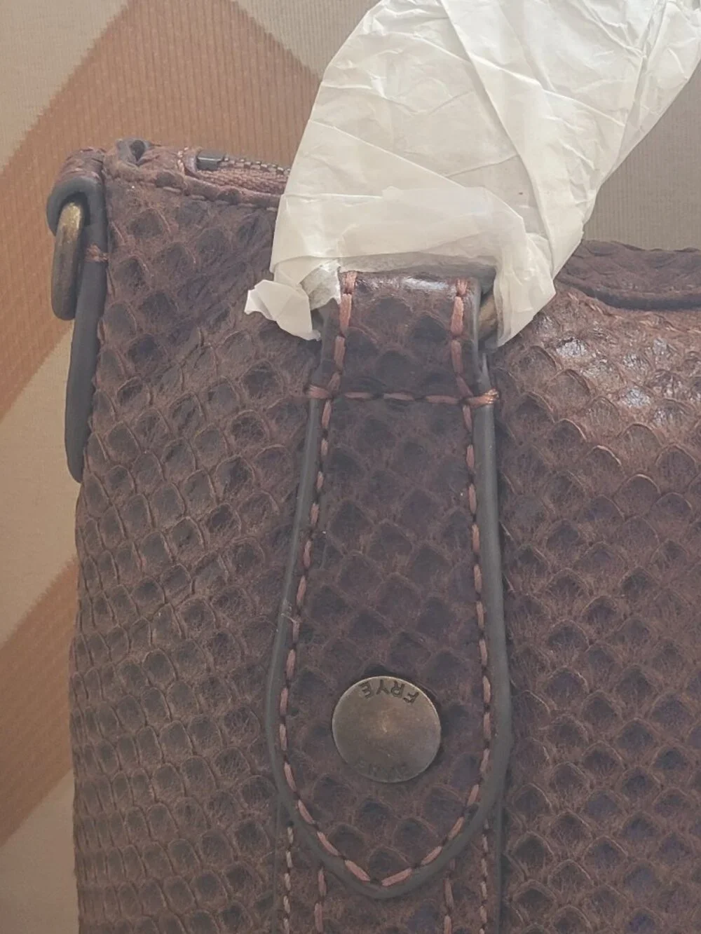 Frye Melissa Medium Cognac Snake Satchel